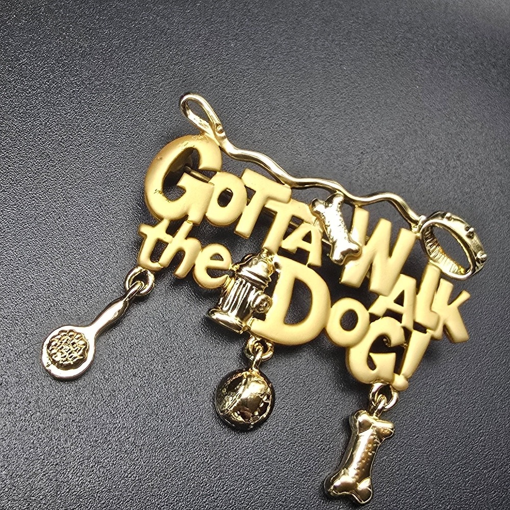 Danecraft Gotta Walk The Dog Brooch Gold Tone Dog Walker Gift